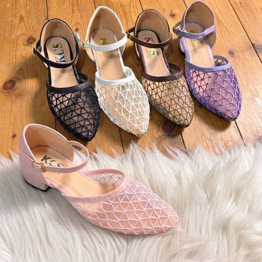 Short Block Heel Geometric Mesh Ankle Strap - 6 colors - SH Collection